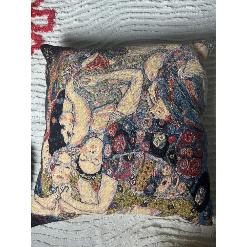 Metrax-Craye Gustav Klimt The Virgin Tapestry Pillow Metallic Gold 17x17 Belgium